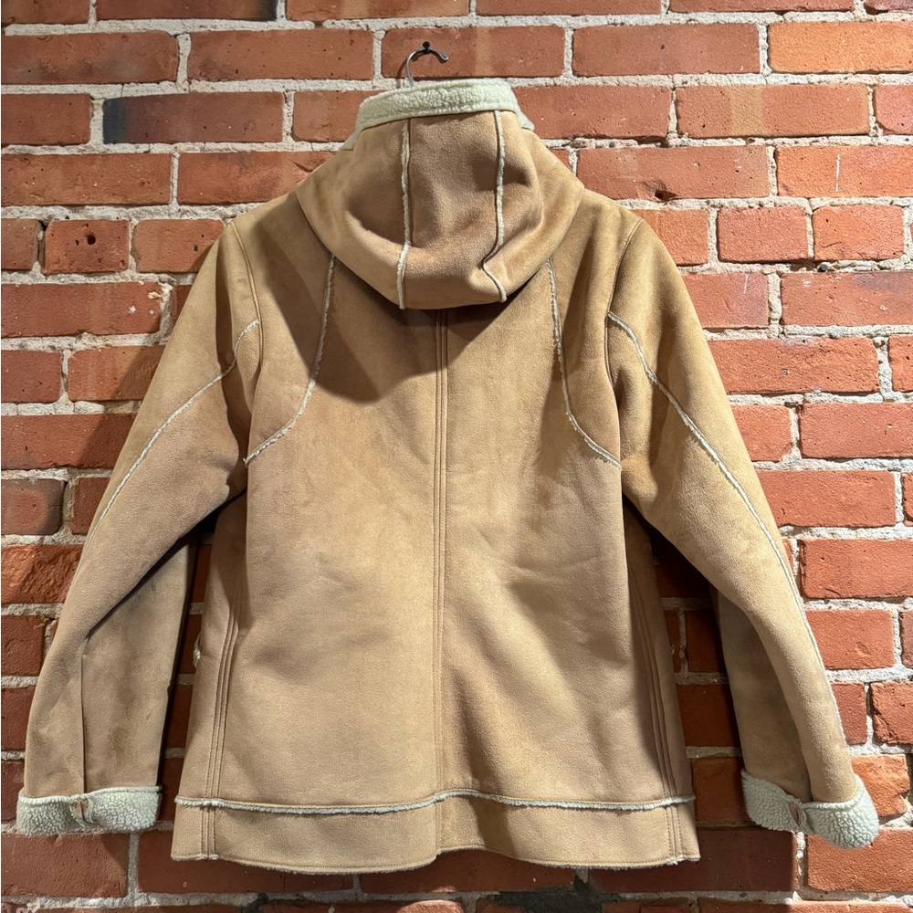 Patagonia Tan Shearling Suedey Hooded Winter Jacket Perfect Condition Warm SOFT! - Picture 4 of 7